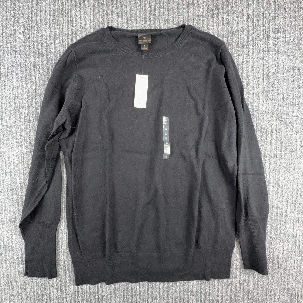 Worthington Sweater Womens XL Black Solid Crewneck Knit Pullover‎ Long Sleeve